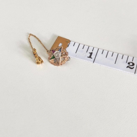 Vintage 10K Yellow Gold Eastern Star Masonic Diamond Multi-Gemstone Pin - Picture 9 of 10